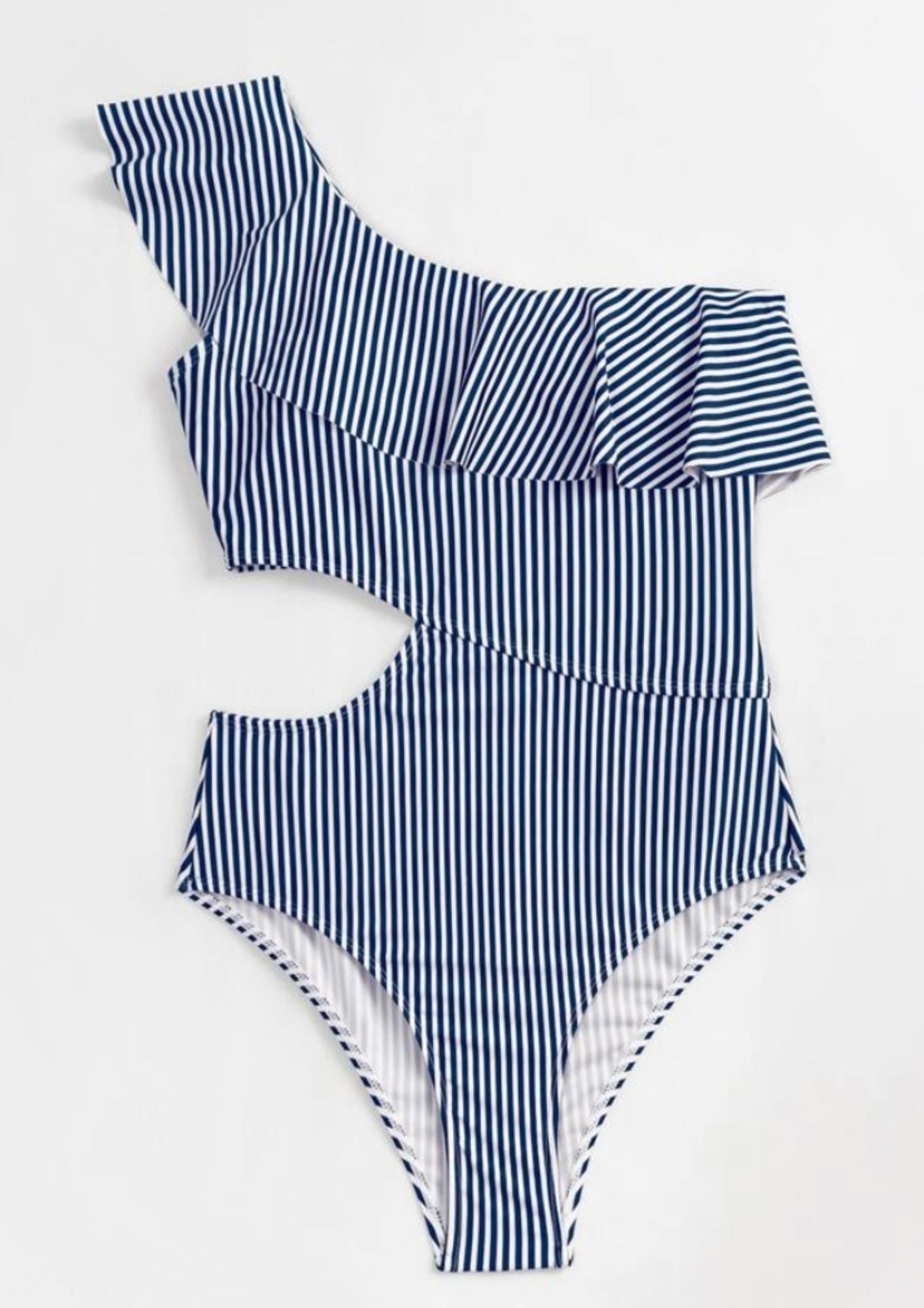 Striped Ruffle Cut-out One Piece Swimsuit