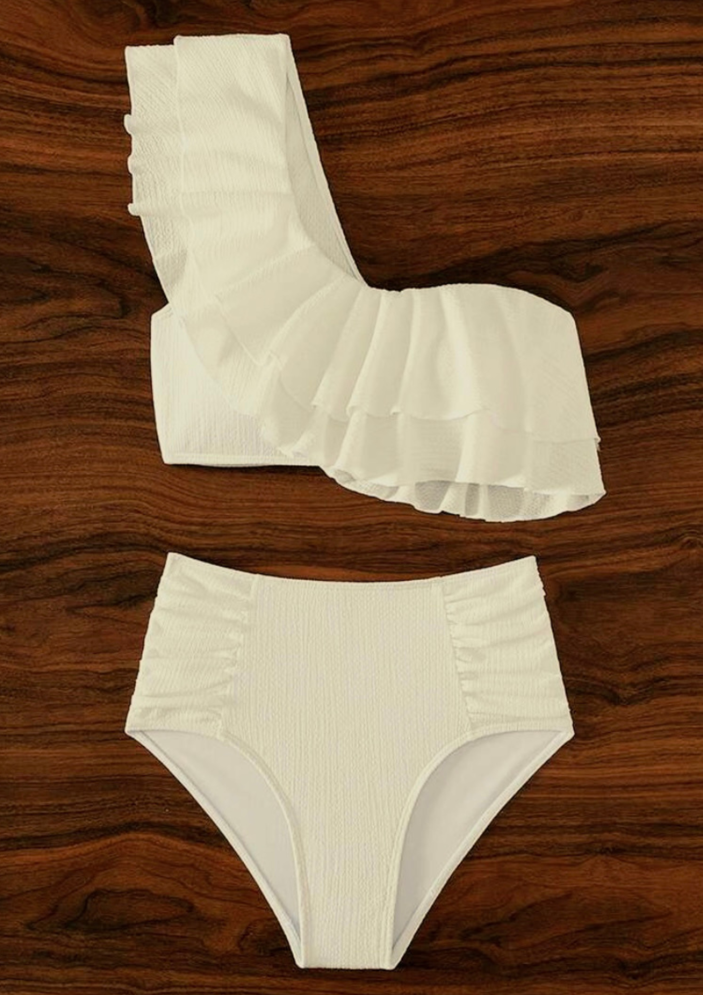 Ruffle Trim One Shoulder Bikini