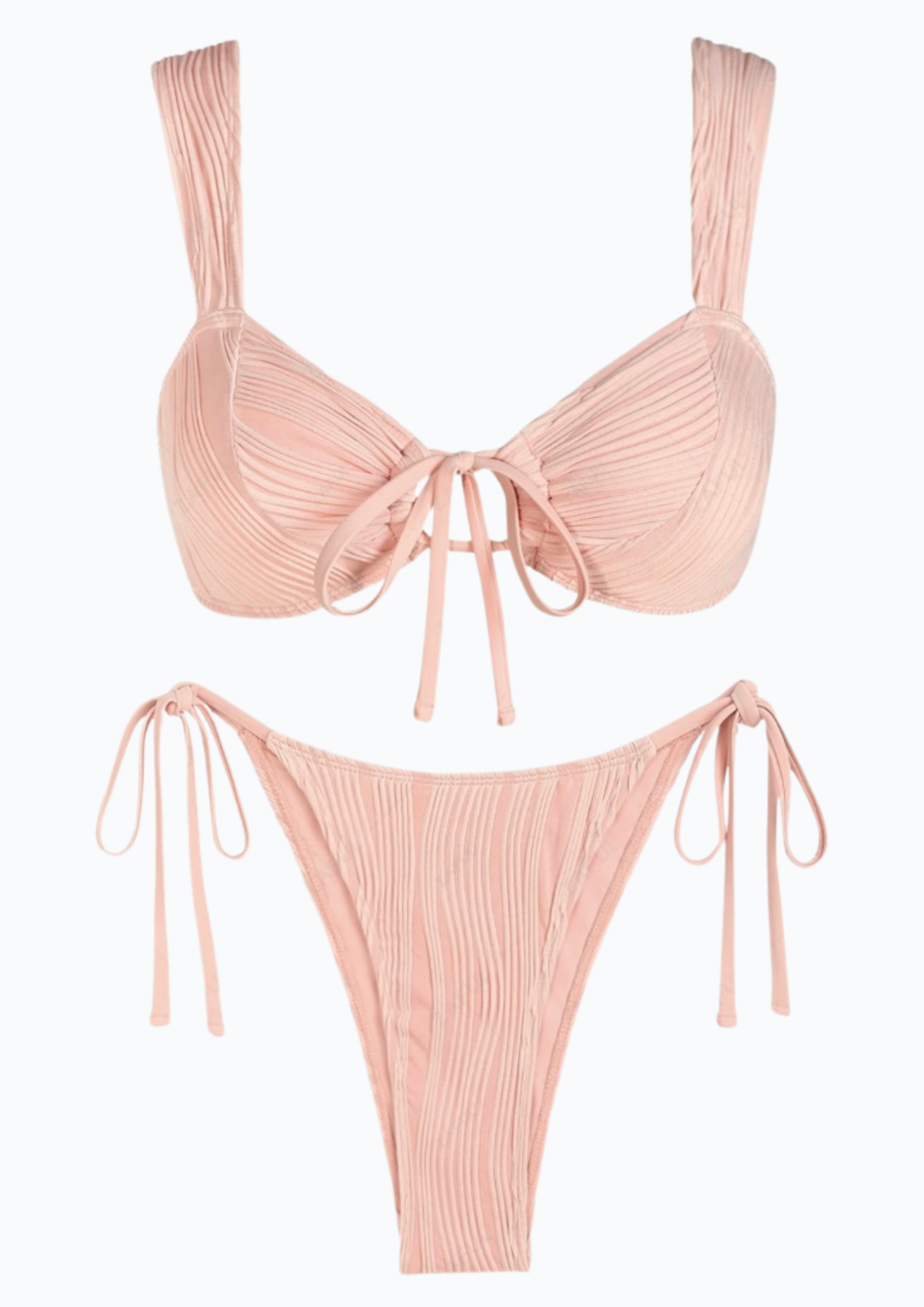 Textured Cinched Tie Straps  Bikini Set