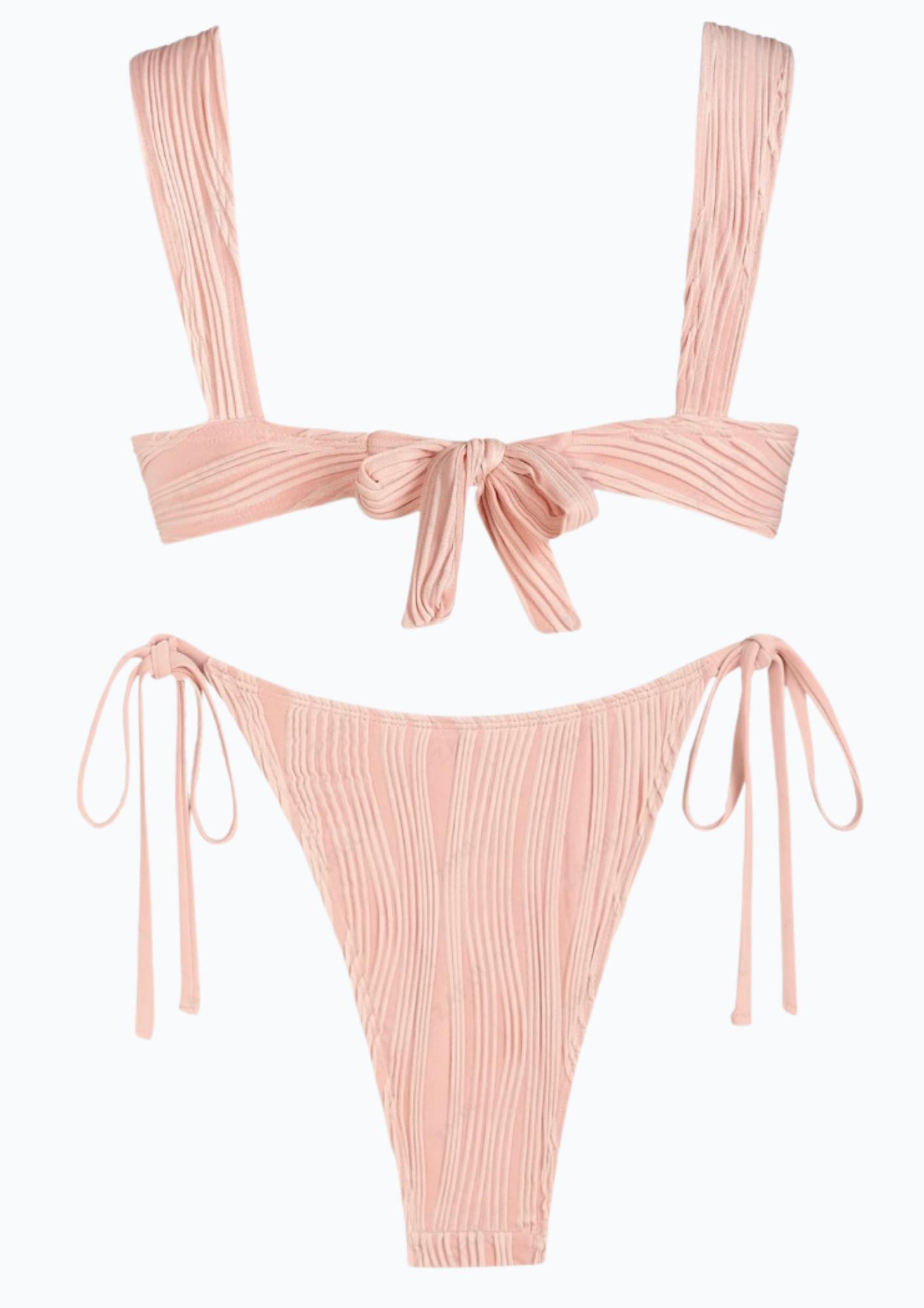 Textured Cinched Tie Straps  Bikini Set