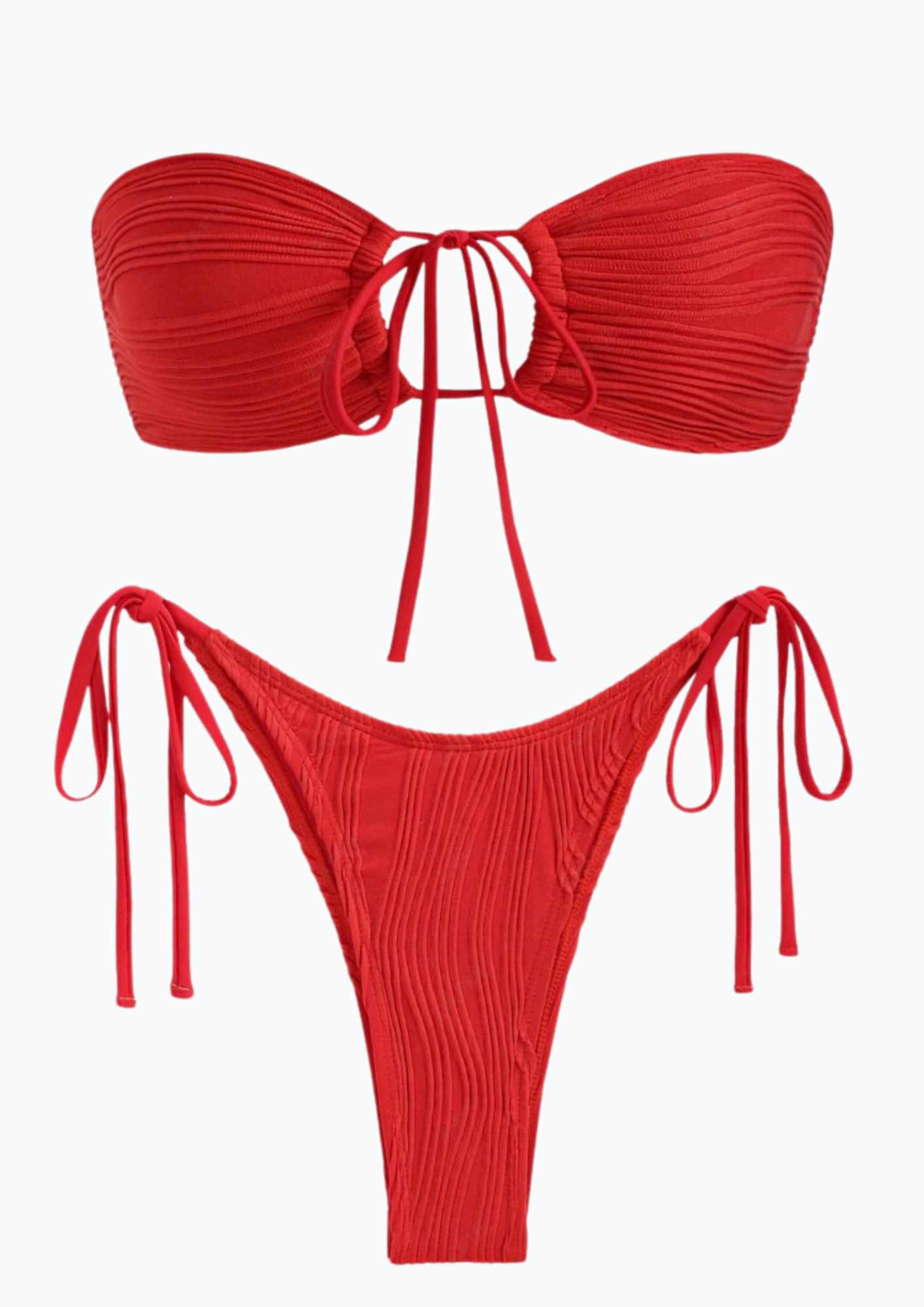 Red  Bandeau Bikini Two Piece Set