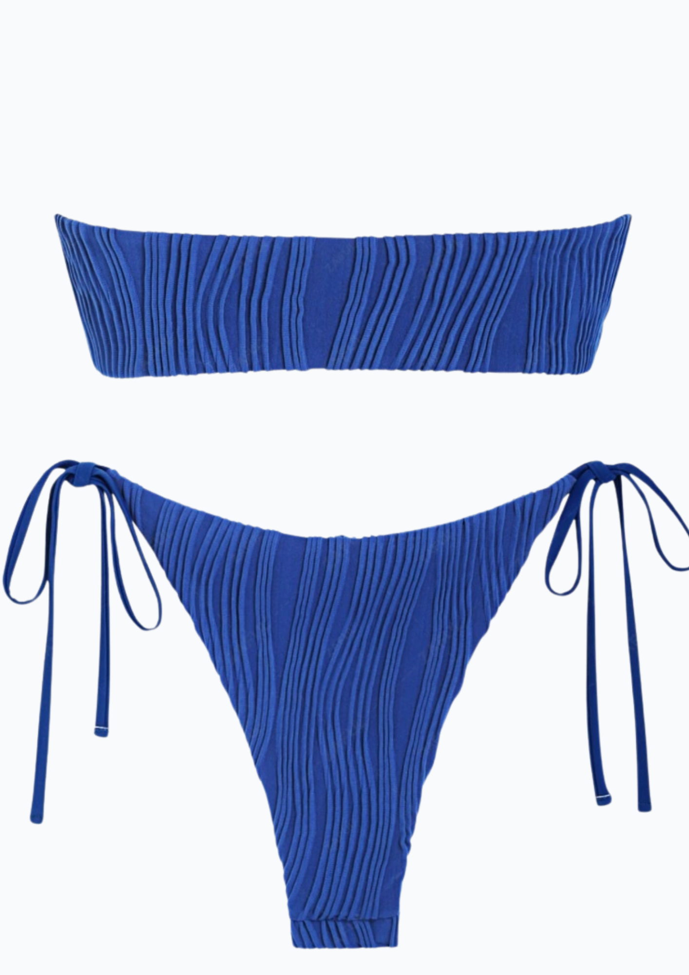 Textured Cinched Bandeau Tie Side Bikini Set