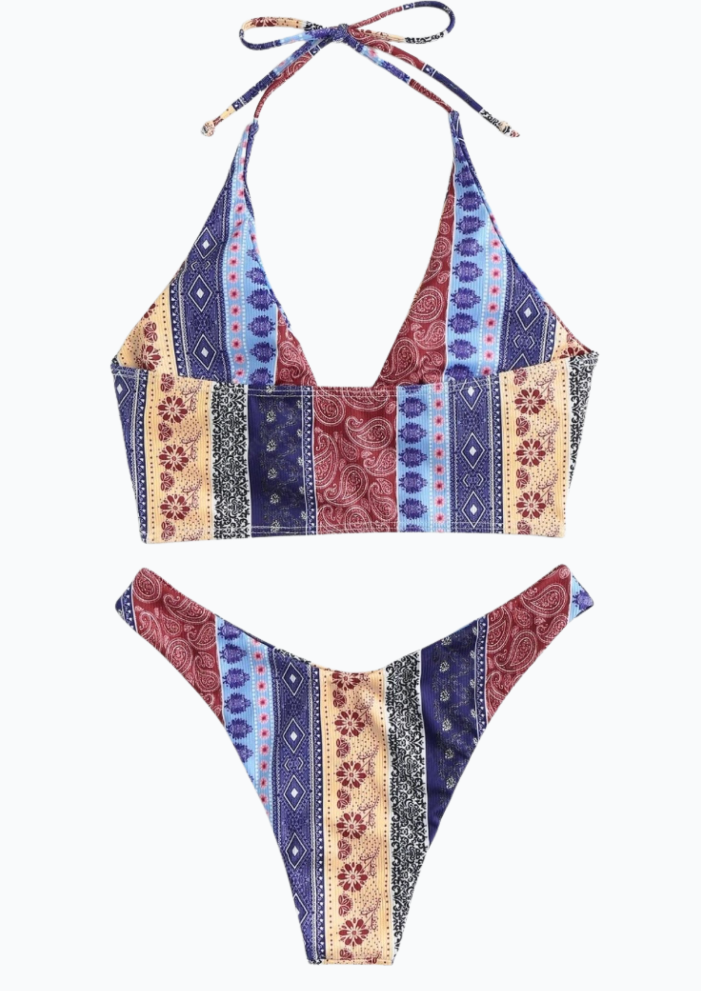 Ribbed Tribal Print  Bikini Set